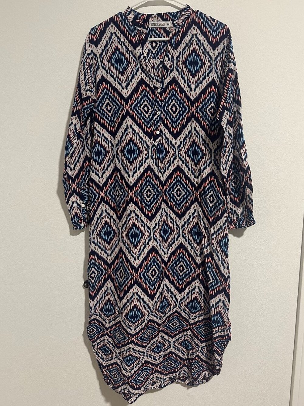 One Season Australia Long Cotton Maxi Dress - Size M - Ikat Pattern